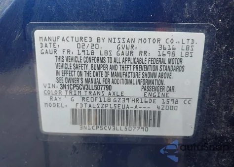 2020 Nissan Kicks Sv Xtronic Cvt z USA, uszkodzony, nr VIN 3N1CP5CV3LL507790